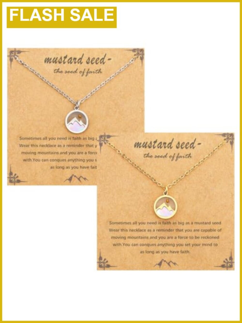 2 Pc Mustard Seed Necklace Set Gold Silver Plated Stainless Steel Pendant